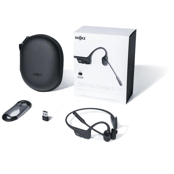 SHOKZ OpenComm2 USB-A | Écouteurs à conduction osseuse - Bluetooth - Adaptateur USB-A - Microphone - Noir-Sonxplus St-Sauveur