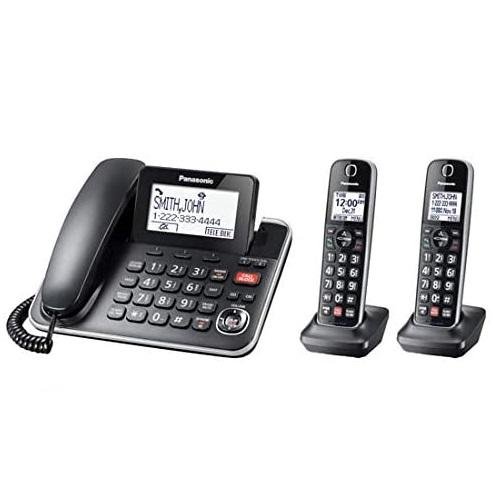 Panasonic KXTGF872B | Combo téléphone sans fil - 1 combiné fixe et 2 combinés sans fil - Répondeur - Noir-Sonxplus St-Sauveur