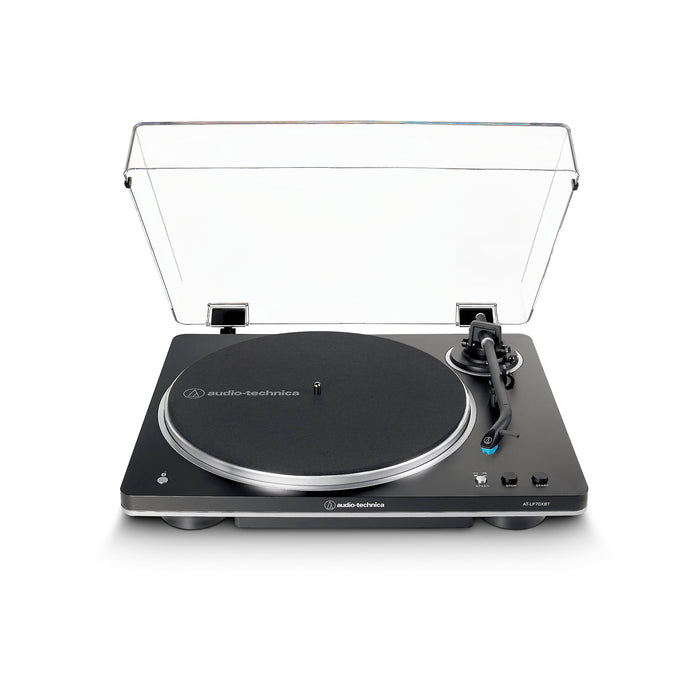 Audio-Technica AT-LP70XBTBS | Table tournante Stéréo - Sans fil - Bluetooth - Entraînement par courroie - Entièrement automatique - Noir/Argent-Sonxplus St-Sauveur