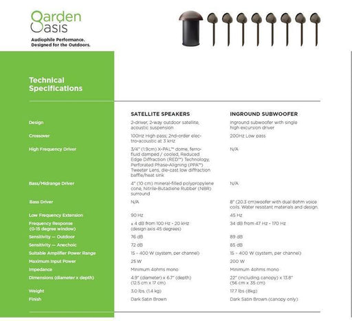Paradigm Garden Oasis Essentials System | Ensemble d'Haut-parleurs Extérieur - 8 Haut-parleurs - 1 Caisson de grave - Bronze-Sonxplus St-Sauveur