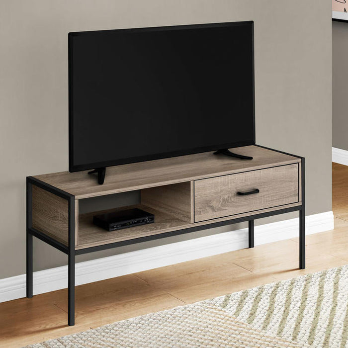 Monarch Specialties I 2876 | Meuble TV - 48" - Métal noir - Taupe foncé-Sonxplus St-Sauveur