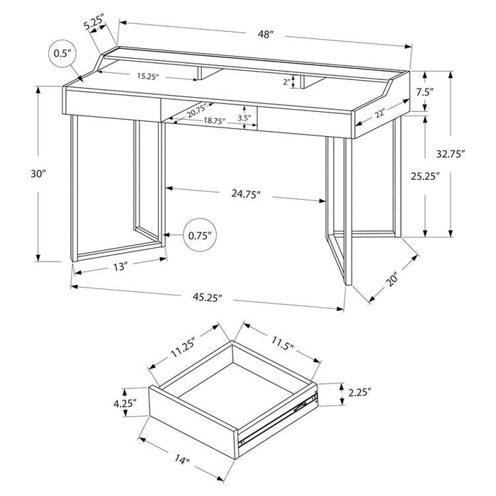 Monarch Specialties I 7360 | Meuble d'ordinateur - 48" - Avec tiroirs - Métal noir - Taupe foncé-Sonxplus St-Sauveur