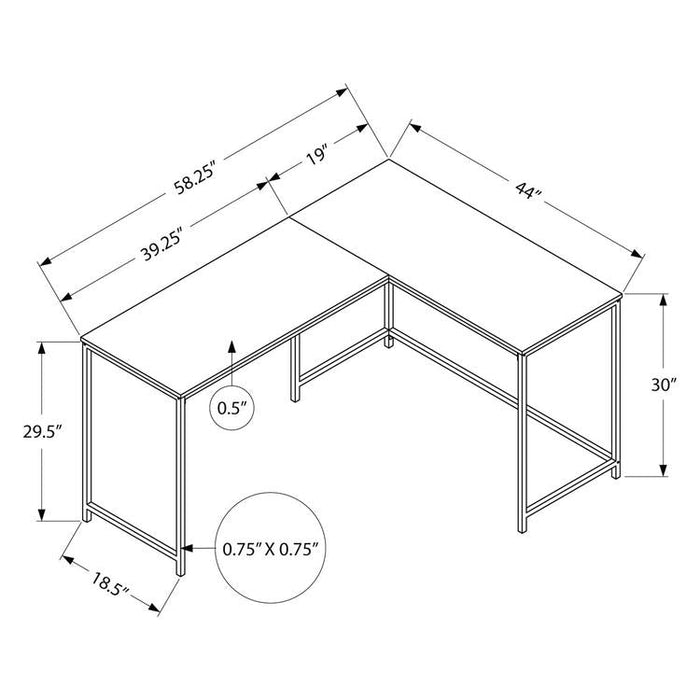 Monarch Specialties I 7391 | Meuble d'ordinateur - 58" - En coin - Conception en L - Métal noir - Immitation bois brun-Sonxplus St-Sauveur