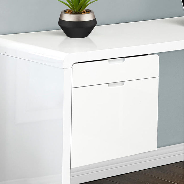 Monarch Specialties I 7582 | Meuble d'ordinateur - 70" - En coin - Conception en L - Configuration réversible - Avec tiroirs - Fini blanc lustré-Sonxplus St-Sauveur