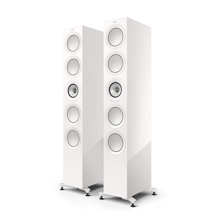 KEF R11 Meta | Haut-parleurs sur pieds - Bass Reflex 3 voies - Hi-Fi - Blanc Laqué - Paire-Sonxplus St-Sauveur