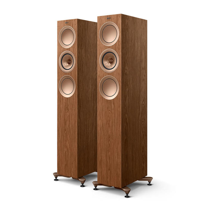 KEF R5 Meta | Haut-parleurs sur pieds - Bass Reflex 3 voies - Hi-Fi - Noyer - Paire-Sonxplus St-Sauveur