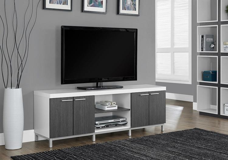 Monarch Specialties I 2591 | Meuble TV - 60" - 1 Tiroir - Blanc/Gris-Sonxplus St-Sauveur