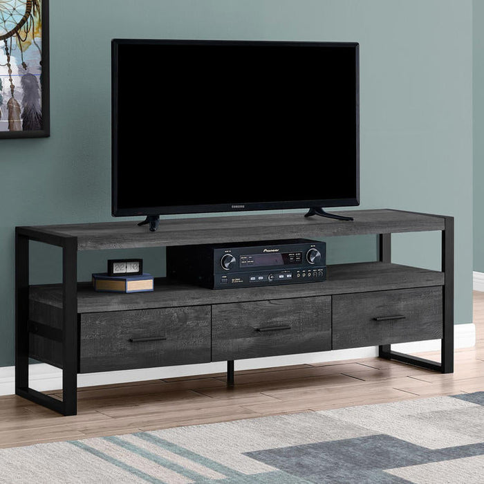 Monarch Specialties I 2823 | Meuble TV - 60" - 3 Tiroirs - Imitation Bois - Noir-Sonxplus St-Sauveur